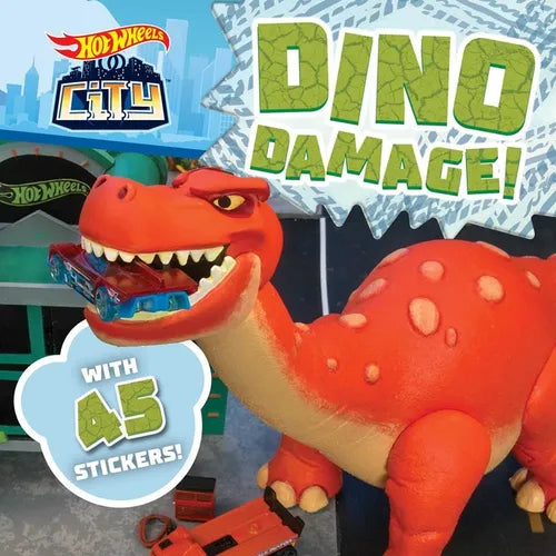 Hot Wheels City: Dino Damage!: Car Racing Storybook with 45 Stickers for Kids Ages 3 to 5 Years - Paperback
