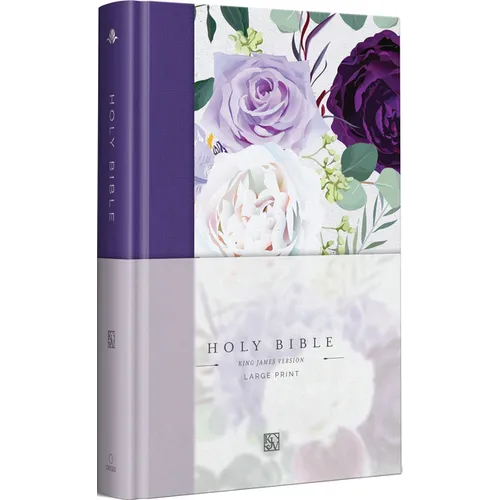 KJV Holy Bible, Large Print Medium Format, Purple Cloth Hardcover with Floral Design, Ribbon Marker, Red Letter - Hardcover