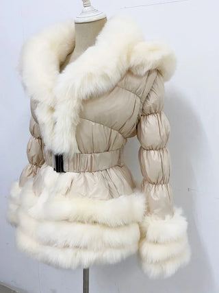 Buy beige-with-light-fur ZADORIN Fashion Faux Fur Coat