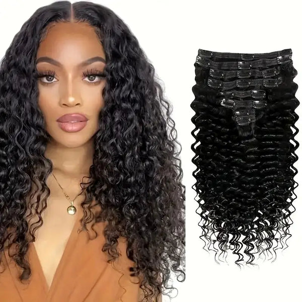Human Hair Deep Wave Clip in Hair Extensions