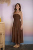 SHIRRED BODICE SPAGHETTI STRAP MIDI DRESS