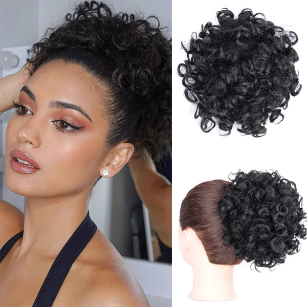 Messy Curly Fluffy Hair Bun Clip in Ponytail Hair Extensions