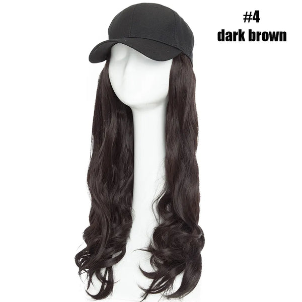Synthetic Baseball Cap With Hair Long Wavy Fake Hair