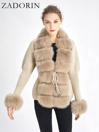 Knitted Sweater Fur Cardigan
