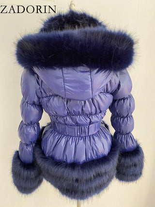 Buy royal-blue ZADORIN Fashion Faux Fur Coat