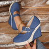Women's Platform Wedge Pumps | Round-Toe Buckle Waterproof Thick Sole Shoes in Black & Blue | EU 36–43