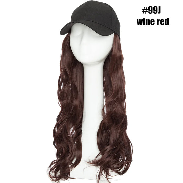 Synthetic Baseball Cap With Hair Long Wavy Fake Hair