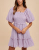 Smocking Bodice Elastic Tiered Mini Dress - Lilac