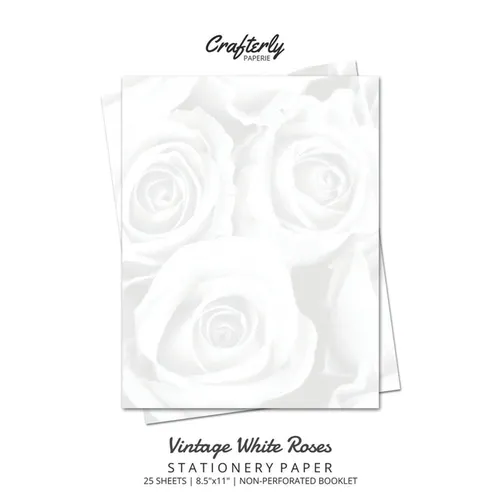 Vintage White Roses Stationery Paper: Cute Letter Writing Paper for Home, Office, 25 Count, Floral Print - Paperback