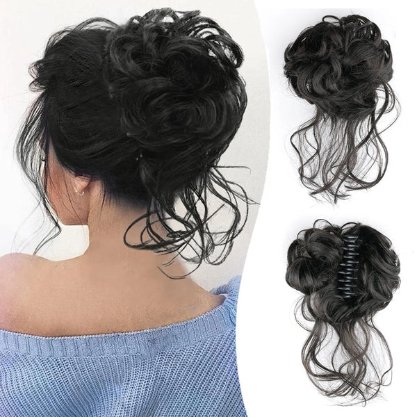 Messy Curly Fluffy Hair Bun Clip in Ponytail Hair Extensions