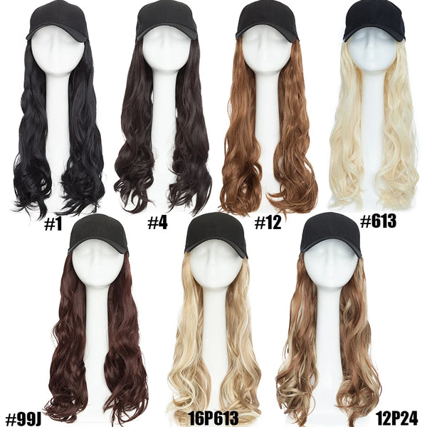 Synthetic Baseball Cap With Hair Long Wavy Fake Hair