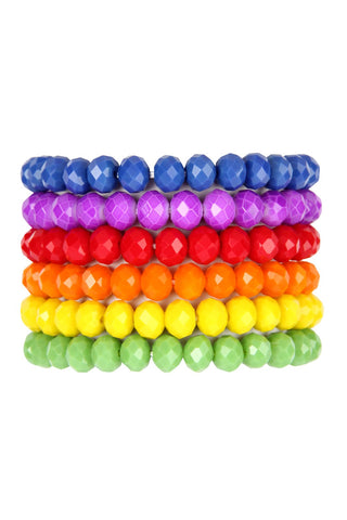 Six Multicolor Stretch Glass Beads Bracelet Set