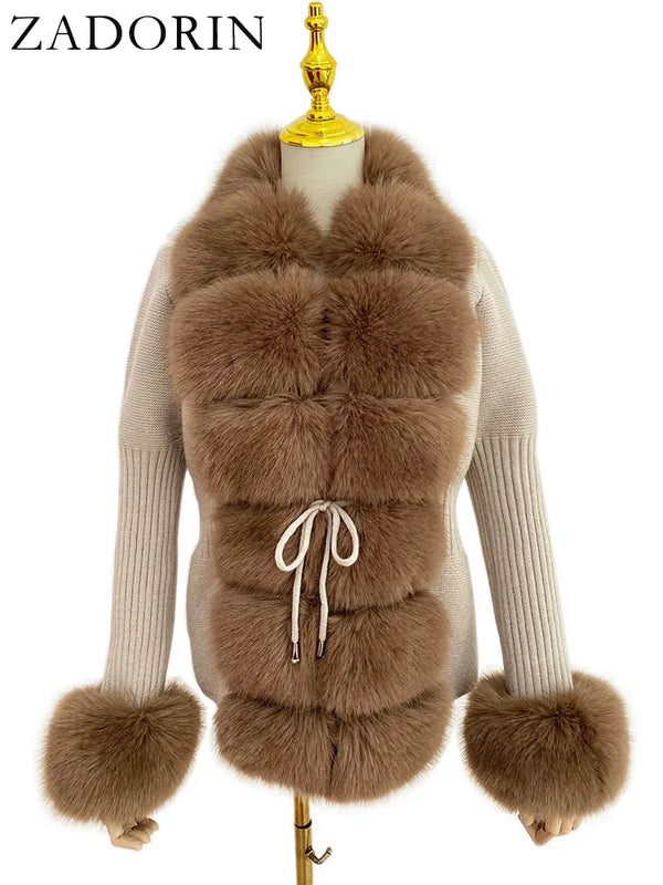 Knitted Sweater Fur Cardigan