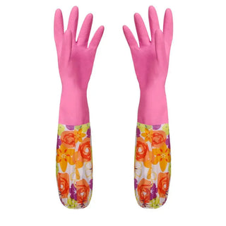 Buy rose-red Rubber Velvet Long Gloves Household