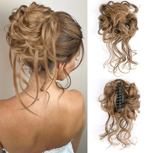Messy Curly Fluffy Hair Bun Clip in Ponytail Hair Extensions