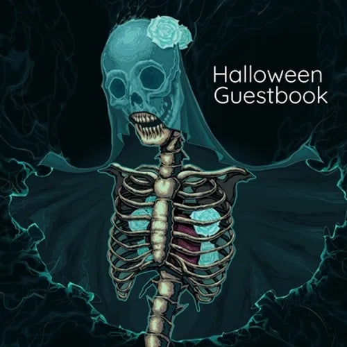 Halloween Guestbook: Gothic Wedding Guest Book For Bride And Groom - Black Themed Notebook for Adults - 8.5 " x 8.5 " Inches, 100 Pages With Lines for - Paperback