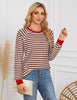 Misyula Style Plus Size Striped Color Block Sweatshirt Red Brown Size XL