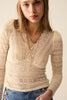 Romantic V-Neck Lace Top With Long Sleeves in Beige