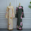 Watercolour Floral Washed-Crinkle Wide-Sleeve Maxi Dress(MS473)