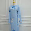 Watercolour Floral Washed-Crinkle Wide-Sleeve Maxi Dress(MS473)