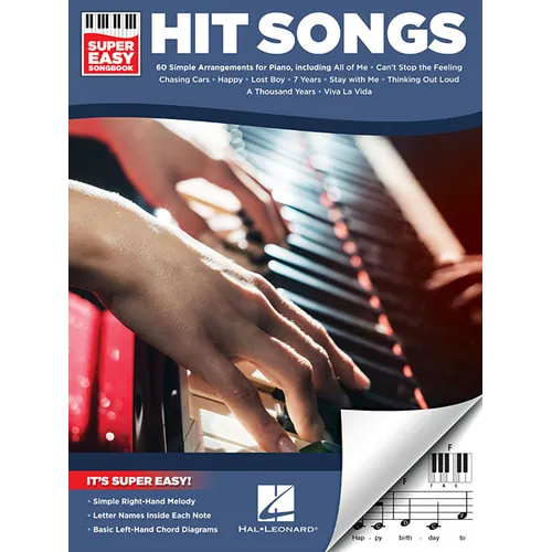 Hit Songs - Super Easy Songbook - Piano Sheet Music Book with 60 Hits - Piano Chord Book with Simple Right-Hand Melodies - Super Simple Song Collectio - Paperback