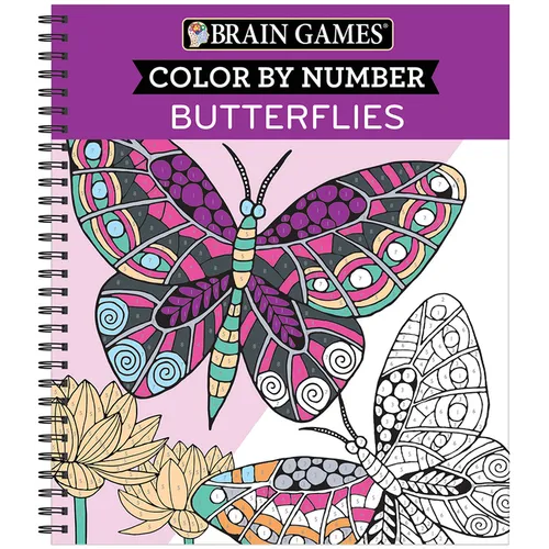 Brain Games - Color by Number: Butterflies - Stress-Free Adult Coloring Book with Tear-Out Pages Relaxing Activity for Paint by Number Lovers Gift for - Spiral