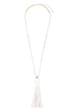 Buy white Leather Tassel Necklace