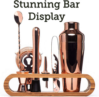 Buy copper-plated 10-Piece Bar Tool Set With Stylish Bamboo Stand