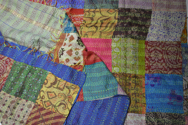 Hand Stitched Kantha  Silk  Vintage Throw