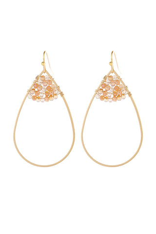 Buy pink Hde3070 - Open Teardrop With Rondelle Beads Earrings
