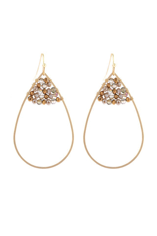 Buy brown Hde3070 - Open Teardrop With Rondelle Beads Earrings