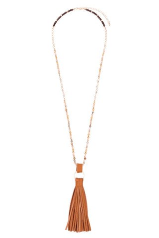 Buy light-brown Leather Tassel Necklace