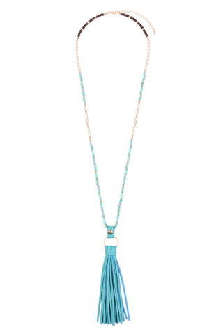 Buy turquoise Leather Tassel Necklace