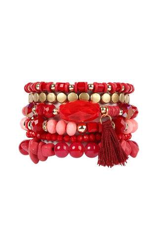 Buy burgundy Boho Tassel Charm Bracelet