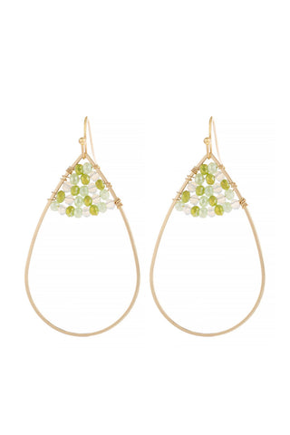 Buy light-green Hde3070 - Open Teardrop With Rondelle Beads Earrings