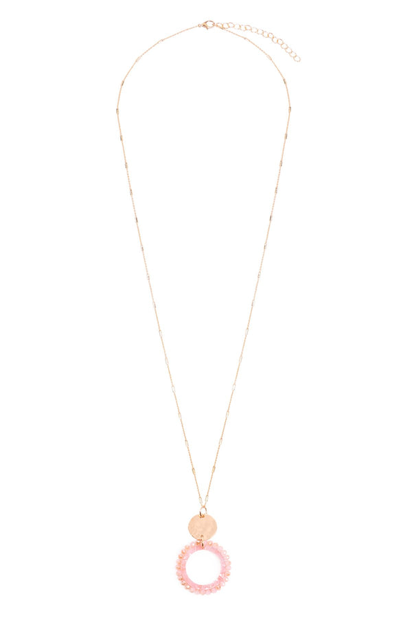 Glass Beaded Hoop Pendant Necklace