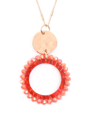 Buy pink Glass Beaded Hoop Pendant Necklace