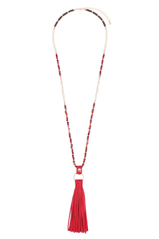 Buy red Leather Tassel Necklace