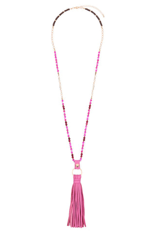 Buy fuchsia Leather Tassel Necklace