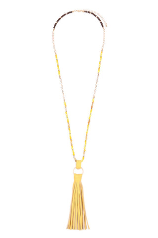 Buy yellow Leather Tassel Necklace