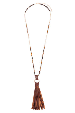 Buy brown Leather Tassel Necklace