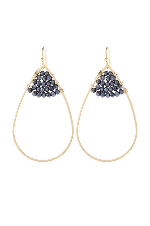 Hde3070 - Open Teardrop With Rondelle Beads Earrings