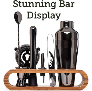 Buy gunmetal-black 10-Piece Bar Tool Set With Stylish Bamboo Stand