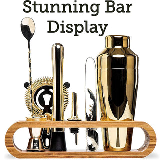 Buy gold-plated 10-Piece Bar Tool Set With Stylish Bamboo Stand